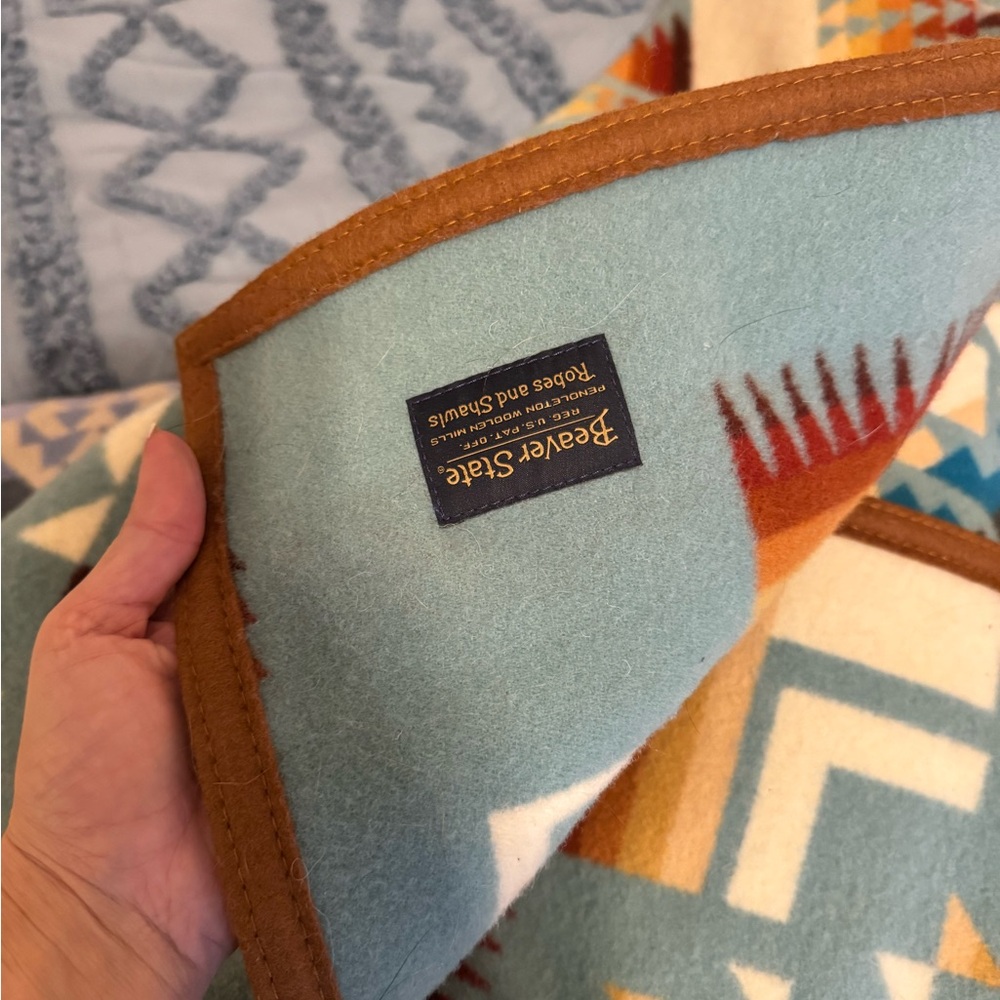 Pendleton Teal and Rust Geometric Blanket- Aqua Harding Chief Joseph - Picture 3 of 5